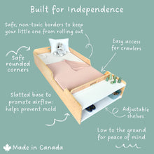 Load image into Gallery viewer, APPLE CRIB - Montessori Floor Bed with Rails &amp; Shelves