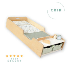 Load image into Gallery viewer, APPLE CRIB - Montessori Floor Bed with Rails &amp; Shelves