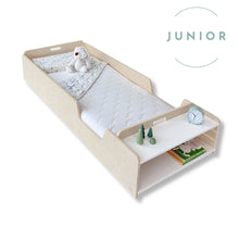 Load image into Gallery viewer, APPLE JUNIOR - Montessori Floor Bed with Rails &amp; Shelves