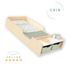 Load image into Gallery viewer, APPLE CRIB - Montessori Floor Bed with Rails &amp; Shelves