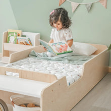 Load image into Gallery viewer, APPLE JUNIOR - Montessori Floor Bed with Rails &amp; Shelves