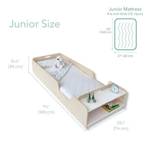 Load image into Gallery viewer, APPLE JUNIOR - Montessori Floor Bed with Rails &amp; Shelves