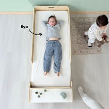 Load image into Gallery viewer, APPLE JUNIOR - Montessori Floor Bed with Rails &amp; Shelves